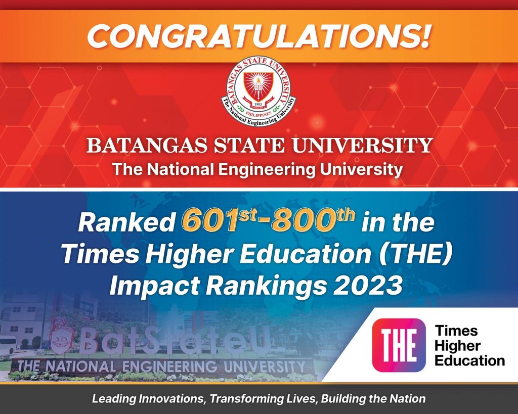 Batangas State University, The National Engineering University, soars high in the THE Impact Rankings 2023